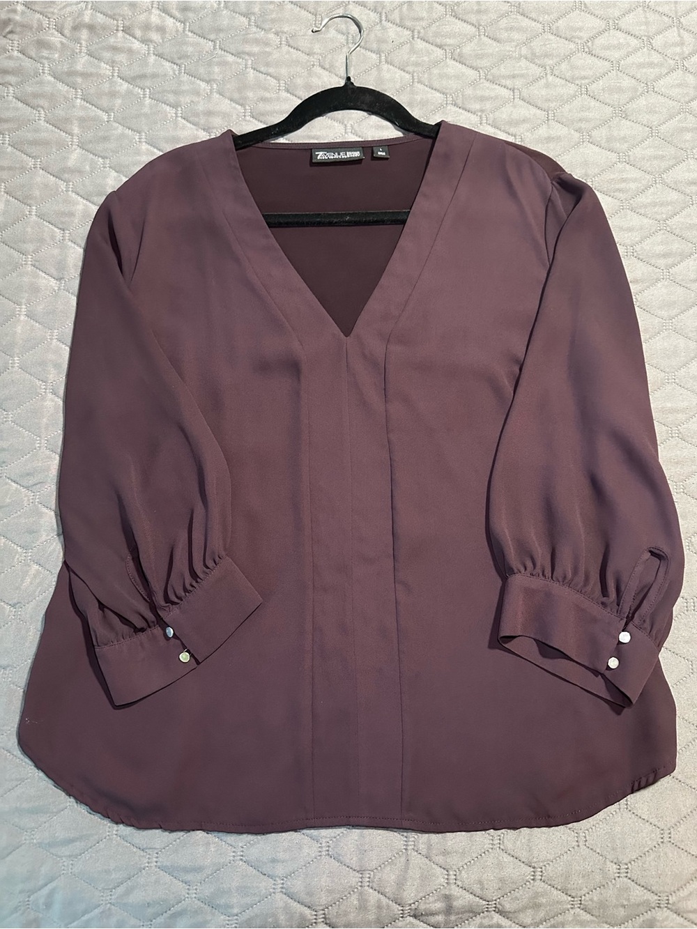 7th Avenue Design Studio Plum V-Neck Blouse with Button Cuffs